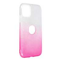 Etui Case Plecki Shining Brokat Iphone 11 Transparent/Róż + Szkło 9H