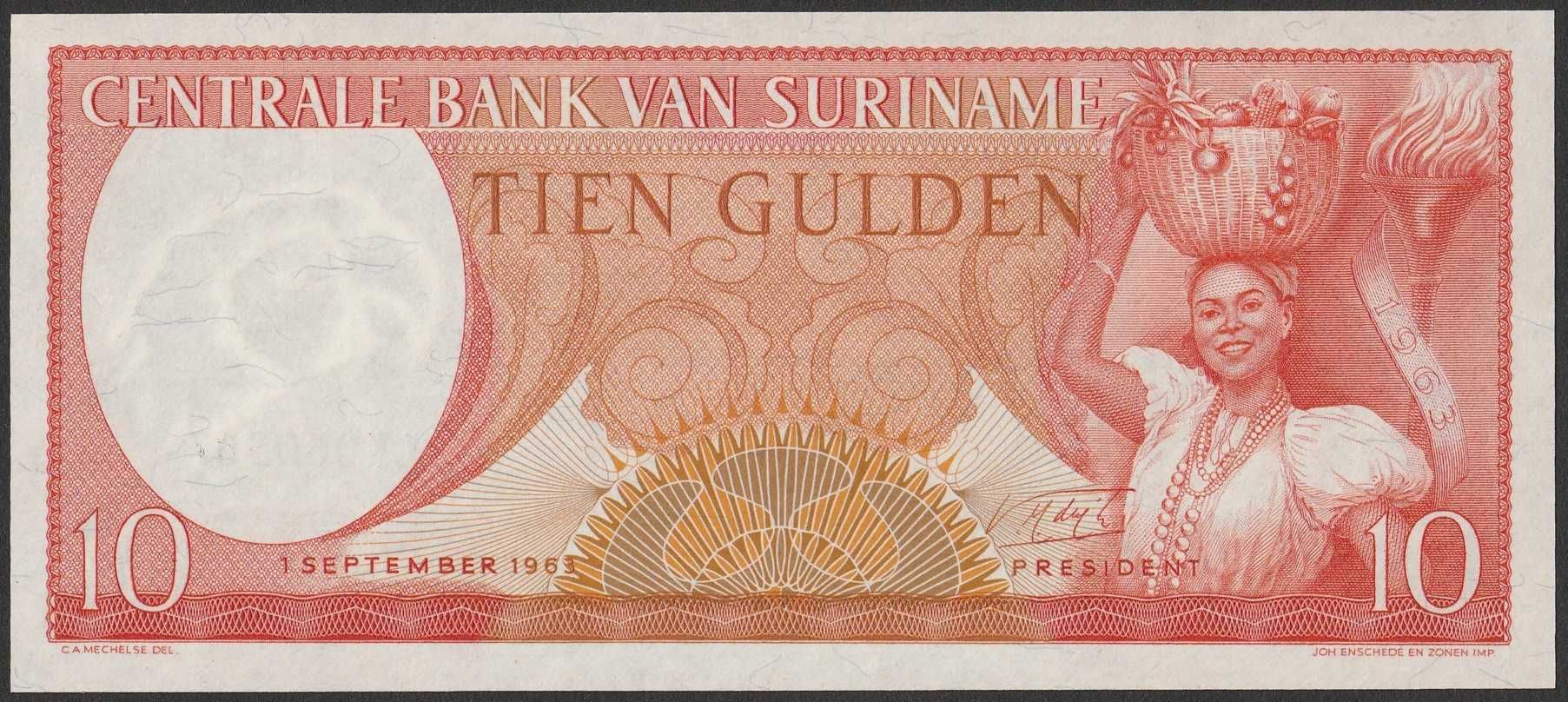 SURINAM 10 gulden 1963 - stan bankowy UNC