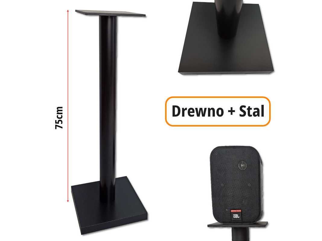 Stojaki Pod Kolumny Drewno + Metal Standy Podstawki Głośniki Czarne