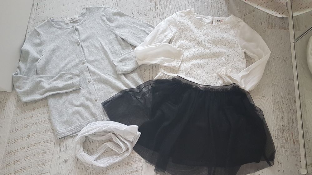 Na galowo H&M zestaw bluzka spodnica sweterek narzutka roz 134 +gratis