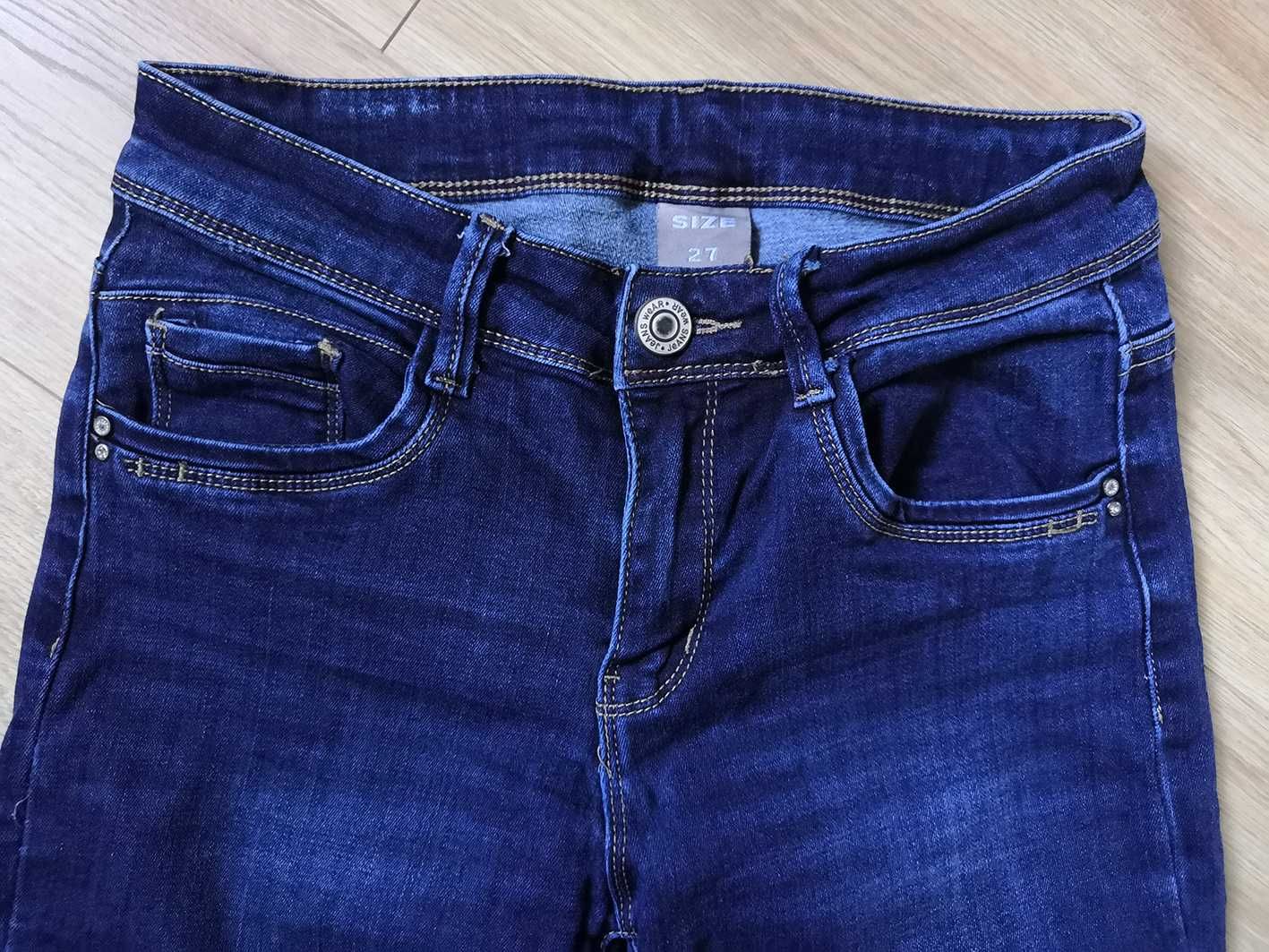 Granatowe jeansy wysoki stan rurki r. 27 S/M