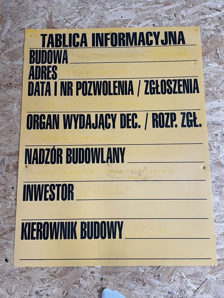 Tablica Budowlana Informacyjna 70x90 cm