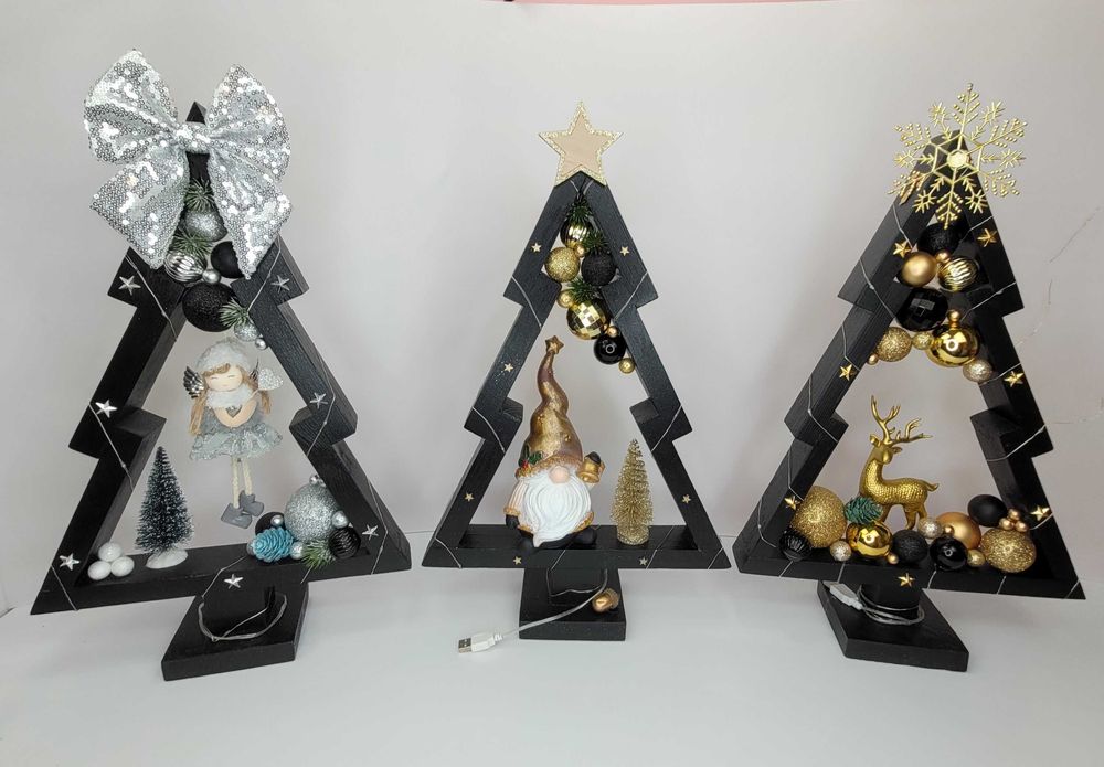 Choinka świąteczna led drewniana prezent ozdoby święta stroik mikołaj