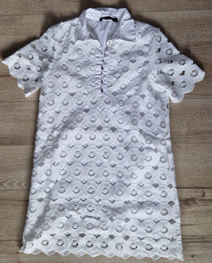 Krótka Sukienka Zara r. S haftowana ażurowa elegancka glamour piękna