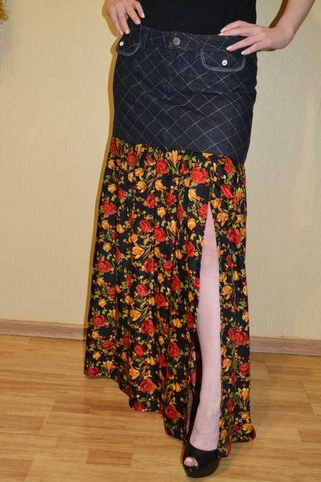 Джинсовая юбка с цветочной рюшкой Dolce & Gabbana