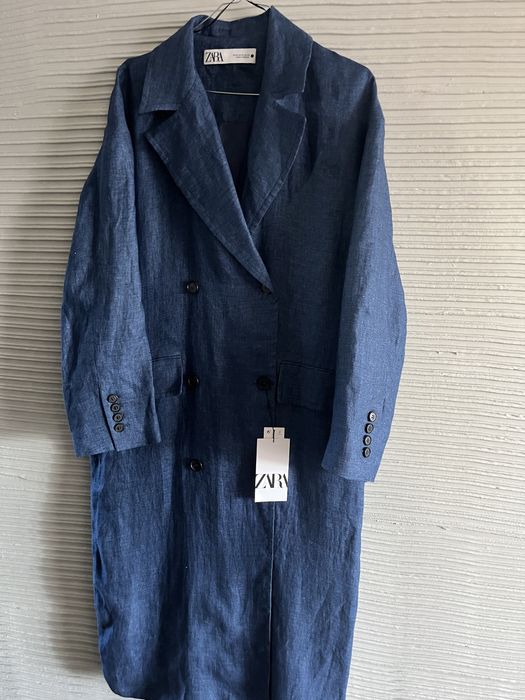 Cienki płaszcz Zara lniany nowy rozm. XS oversize, 100% len