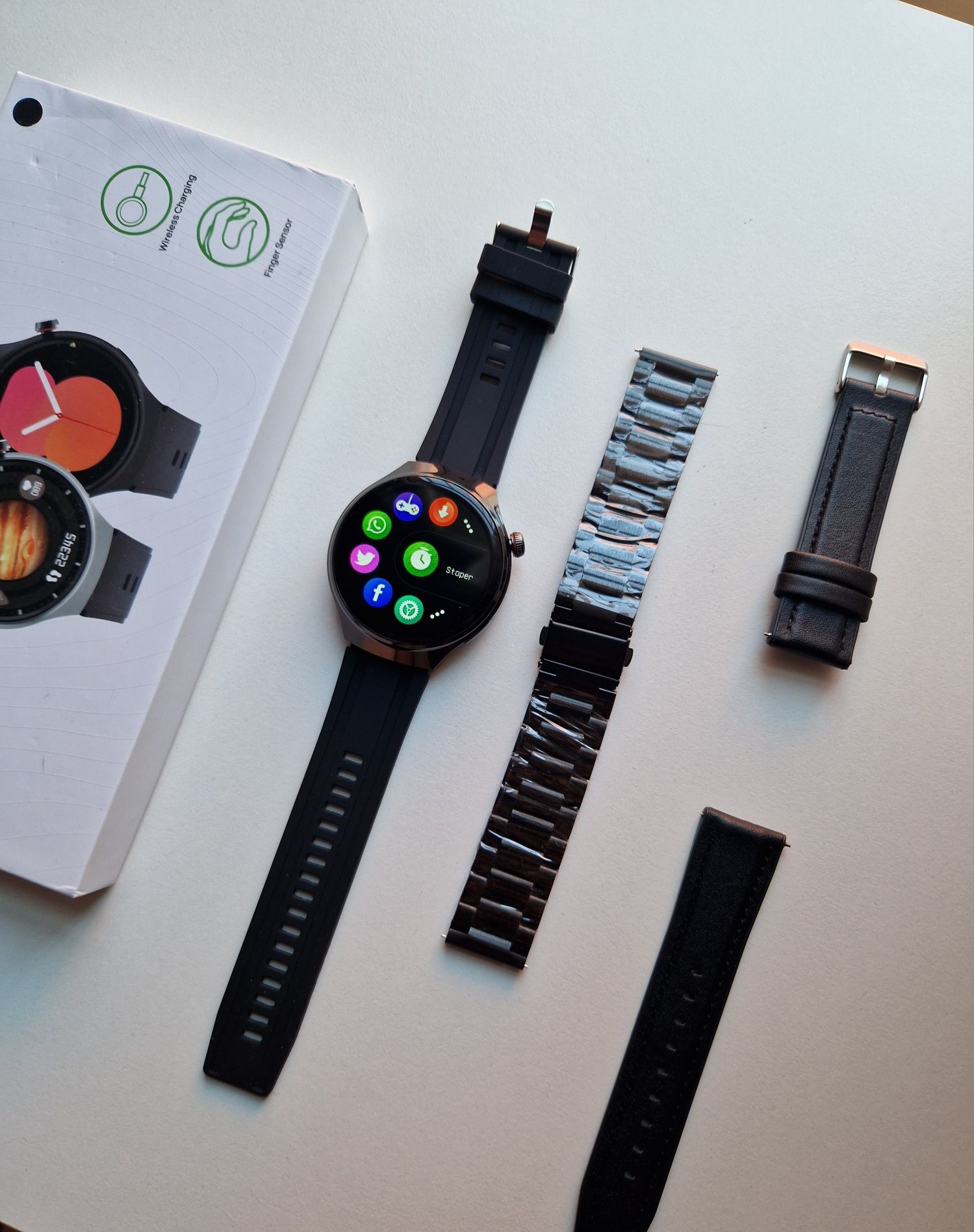 Smartwatch okrągły nowy, komplet