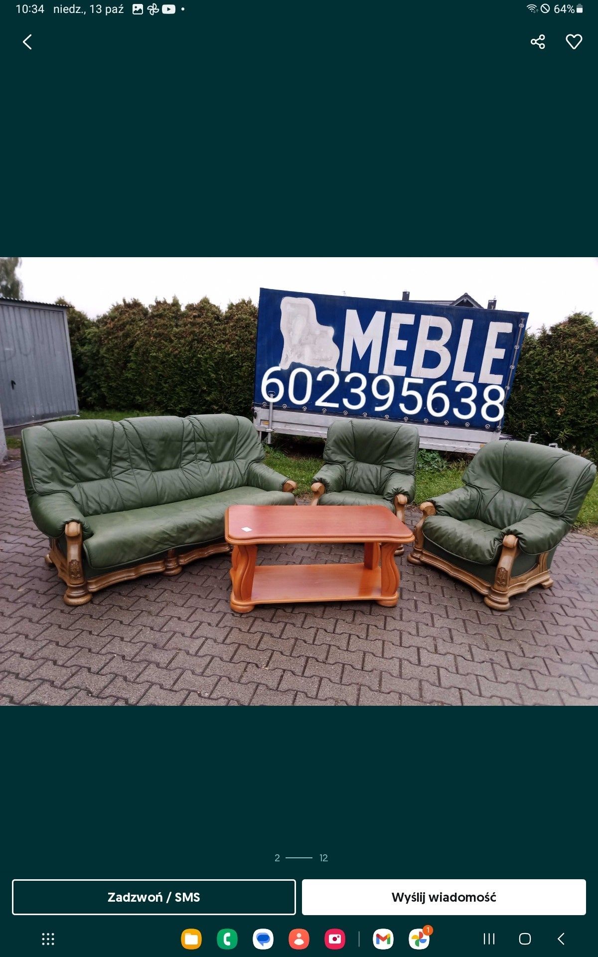 KOMPLET KLER XXL 3+1+1I iŁawa Dąb Skóra  Zielona