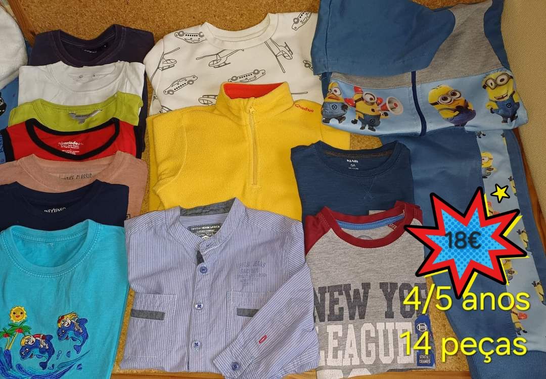 Conjunto/lote de roupa de criança 4/5 anos, 14 peças.