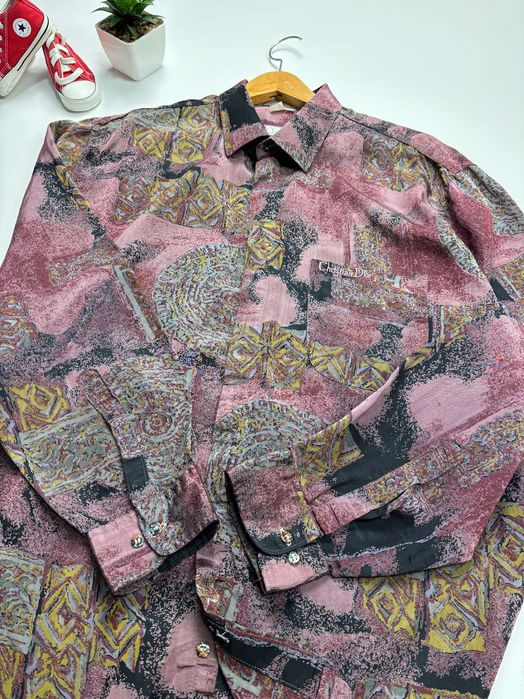 Рубашка шелковая Vintage Christian Dior Abstract Silk Shirt size XL