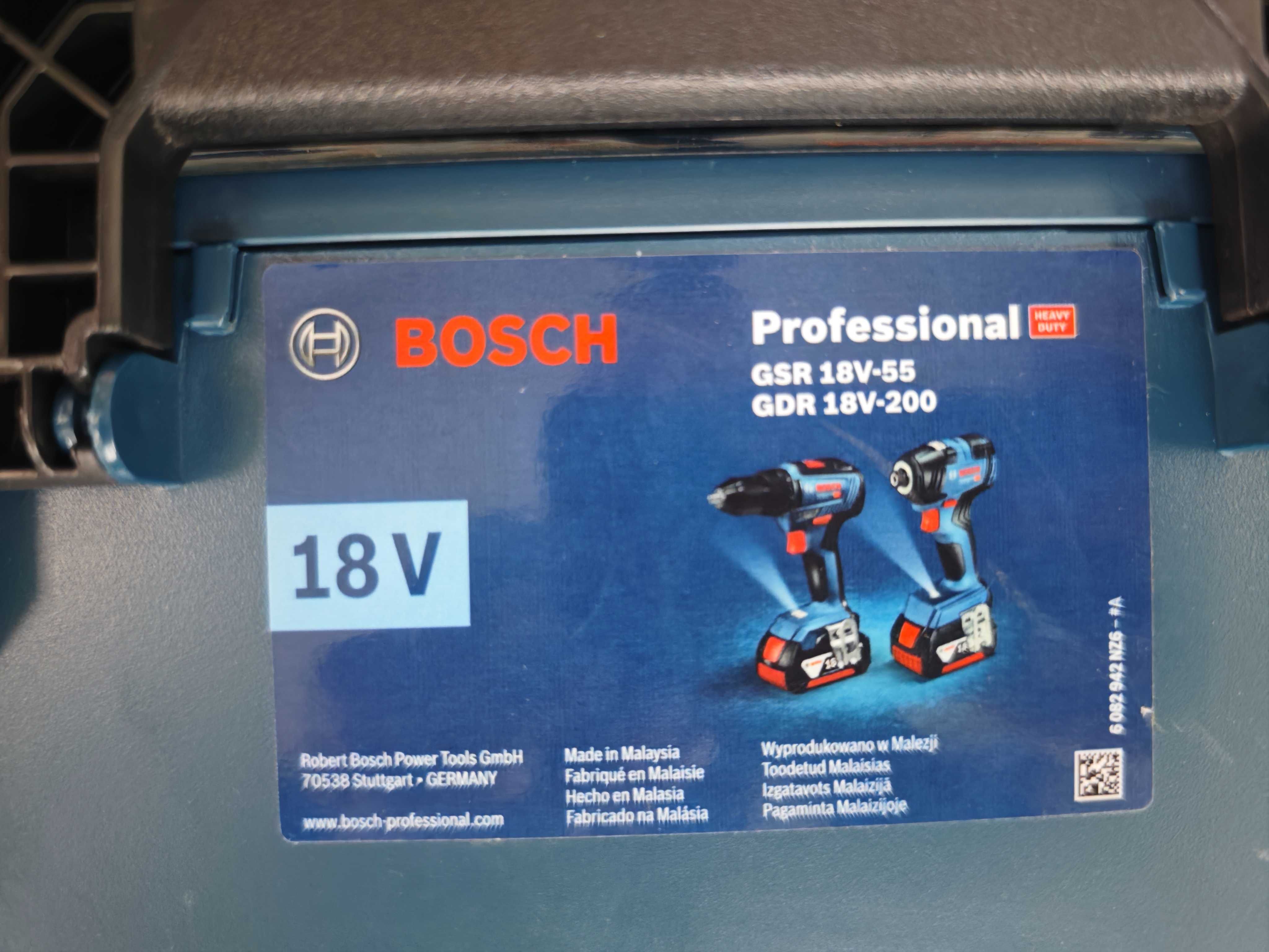 ZESTAW BOSCH - Wkrętarka GSR 18V-55 + Zakrętarka GDR 18V-200 18V NÓWKA