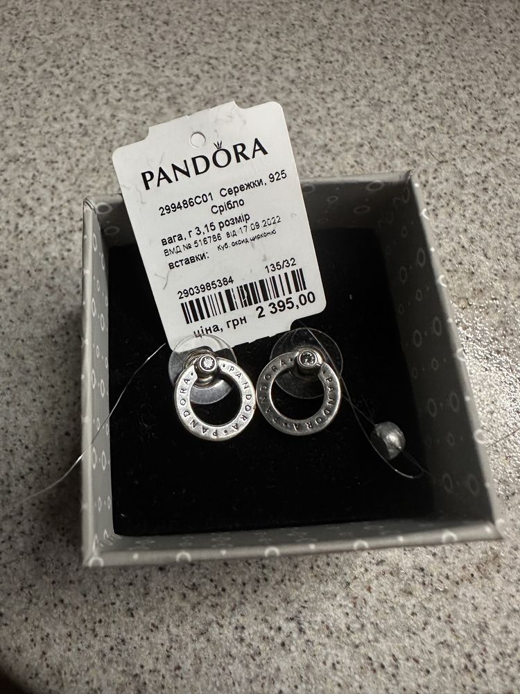 Pandora Оригінал срібні сережки серьги серебрянные Двосторонні