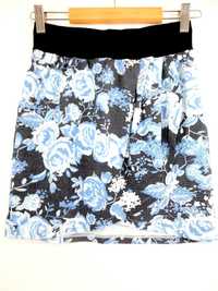 Spódnica w kwiaty przed kolano niebieska H&M 36 S