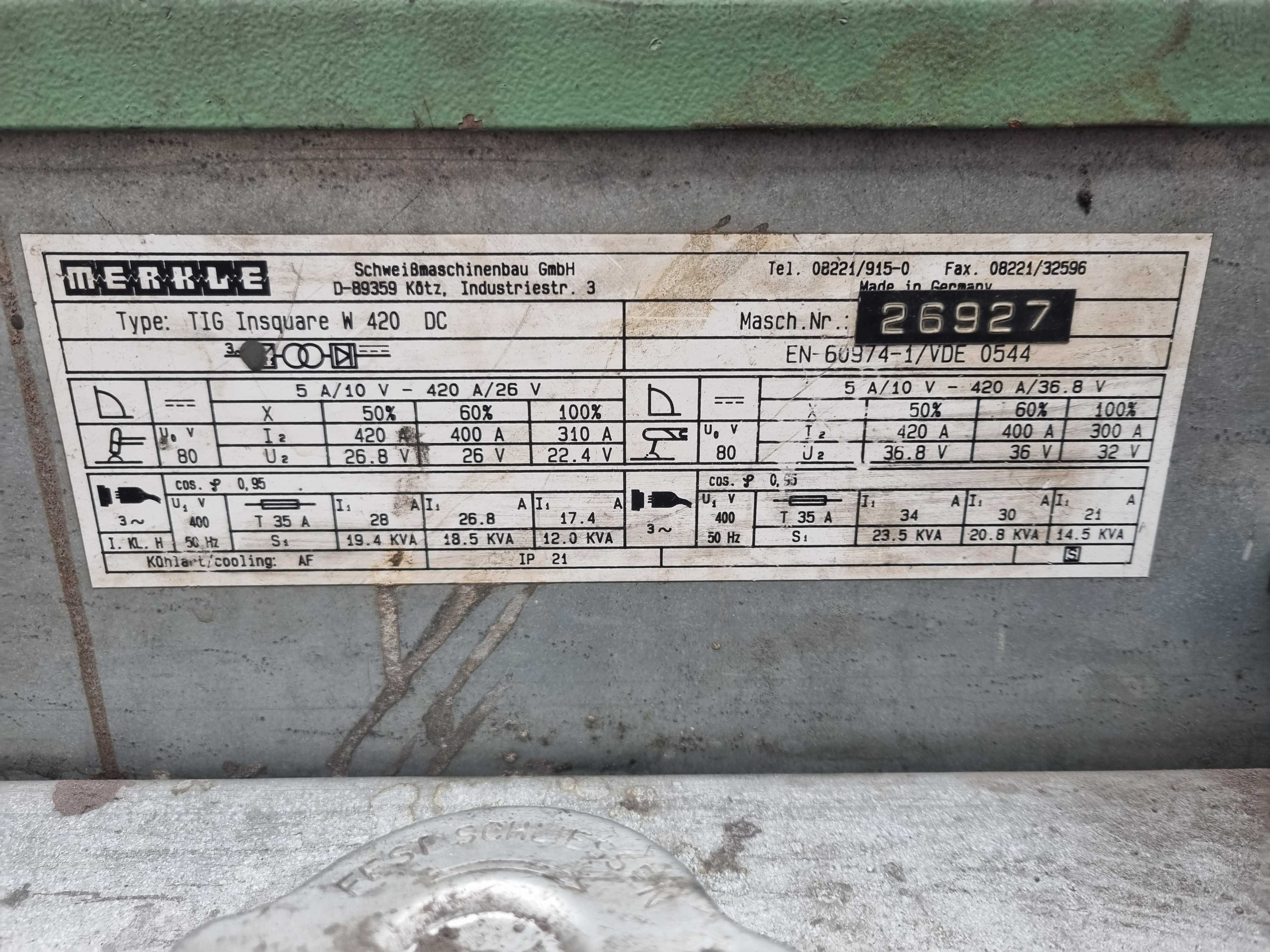 Spawarka Merkle Tig W 420 DC  Netto 4000