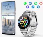 Smart watch meski NFC srebrny stalowa Bransoleta Rozmowy Meski zegarek