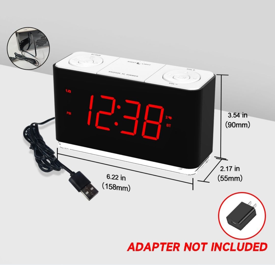 Radio budzik, 2 alarmy, Bluetooth, budzik elektroniczny, podswietlenie