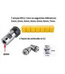 7 pinças ER11 1-7mm com haste de extensão para eixo de 8mm.