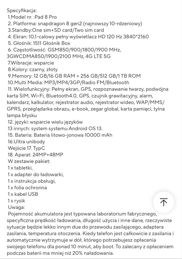 Tablet jak ipad 10.1 cala