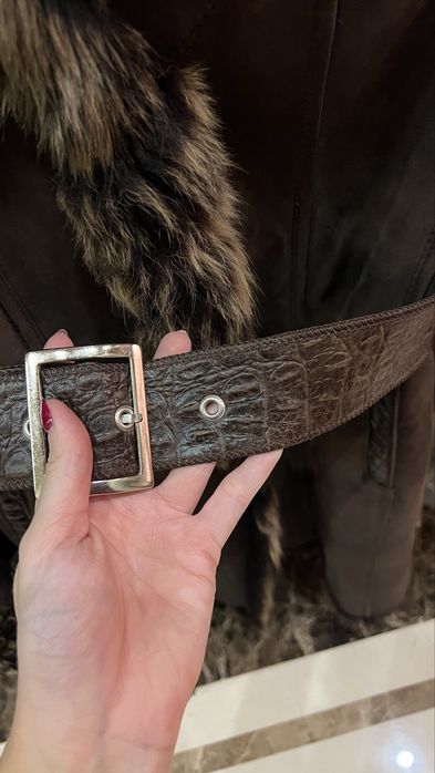 brązowy naturalny kożuch futro skóra 100% KĘPKA M/L