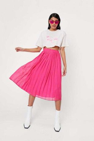 Шифоновая юбка плиссе цвета фуксии розовая
