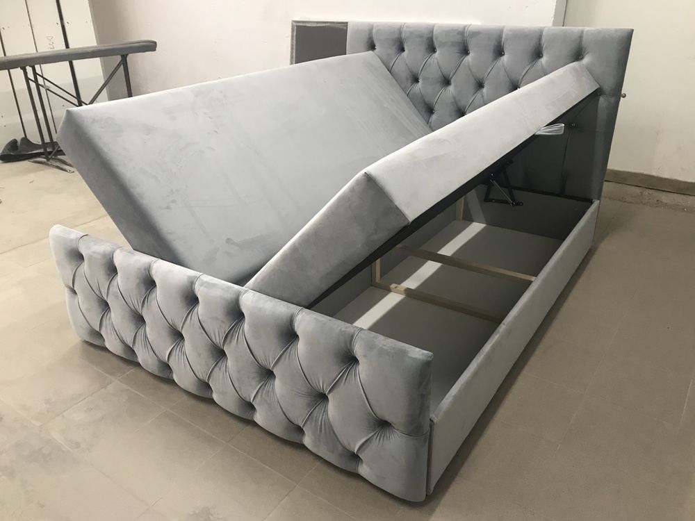 łóżko Tapicerowane chesterfield Pikowane Kryształkami+ materac