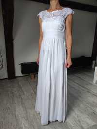 biała długa suknia ślubna biała sukienka koronka koraliki Ever Pretty