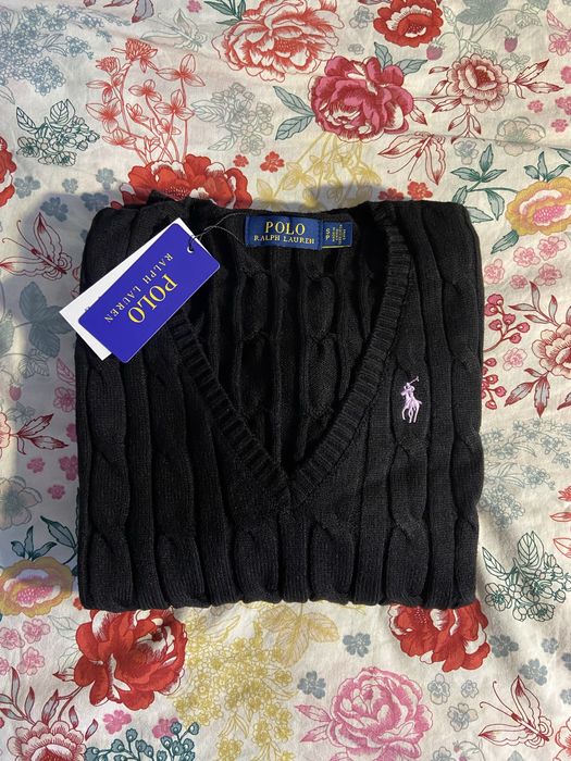 Malha da Ralph Lauren decote em V preta