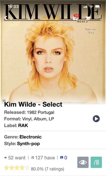 Lp vinil -  “Kim Wilde - Select”