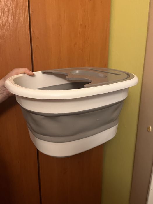 Składana miska wiadro z nakładką biało szare 40x34x22