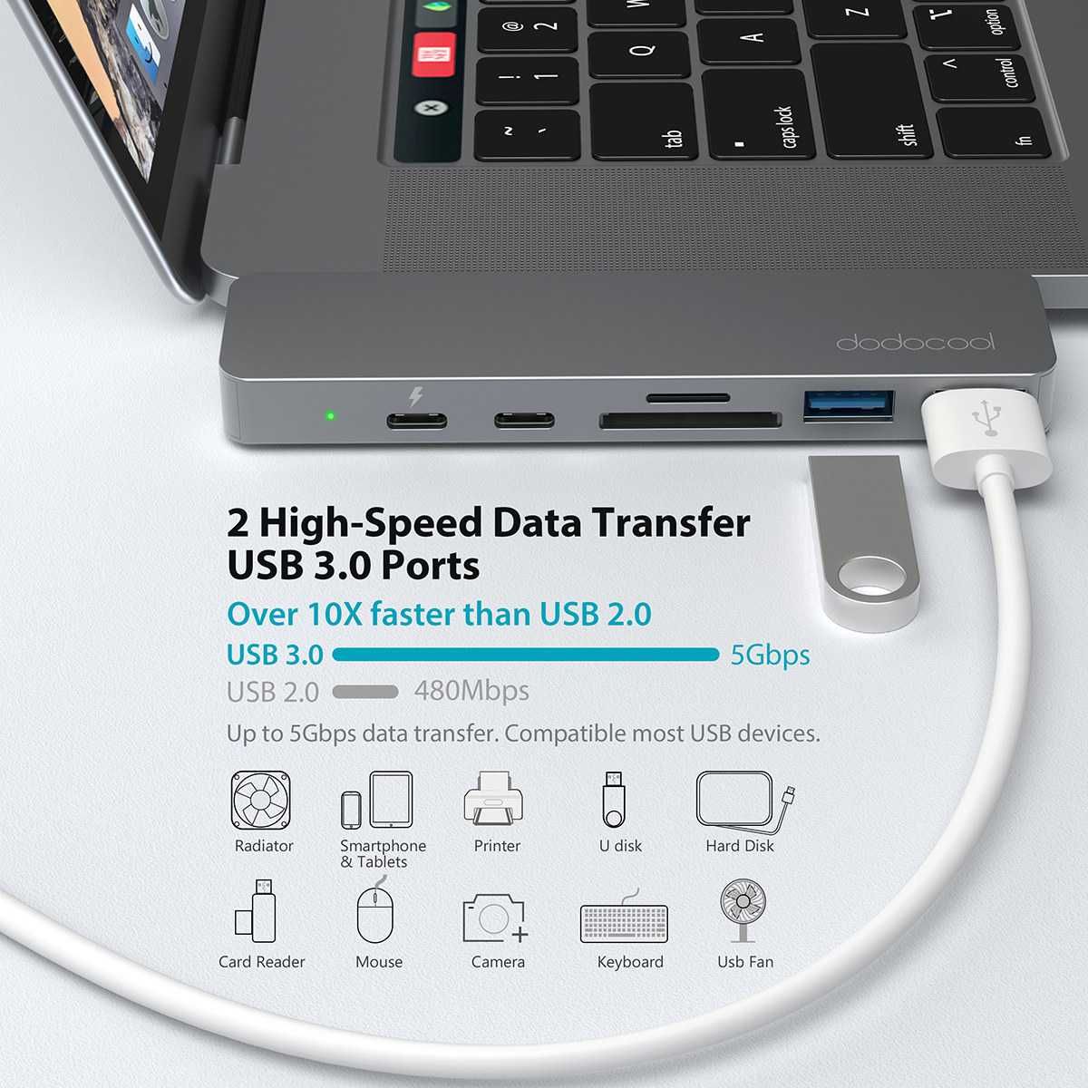 Dodocool DC66GY-1 Hub 7w1 USB-C HDMI 4K SD 100W Macbook