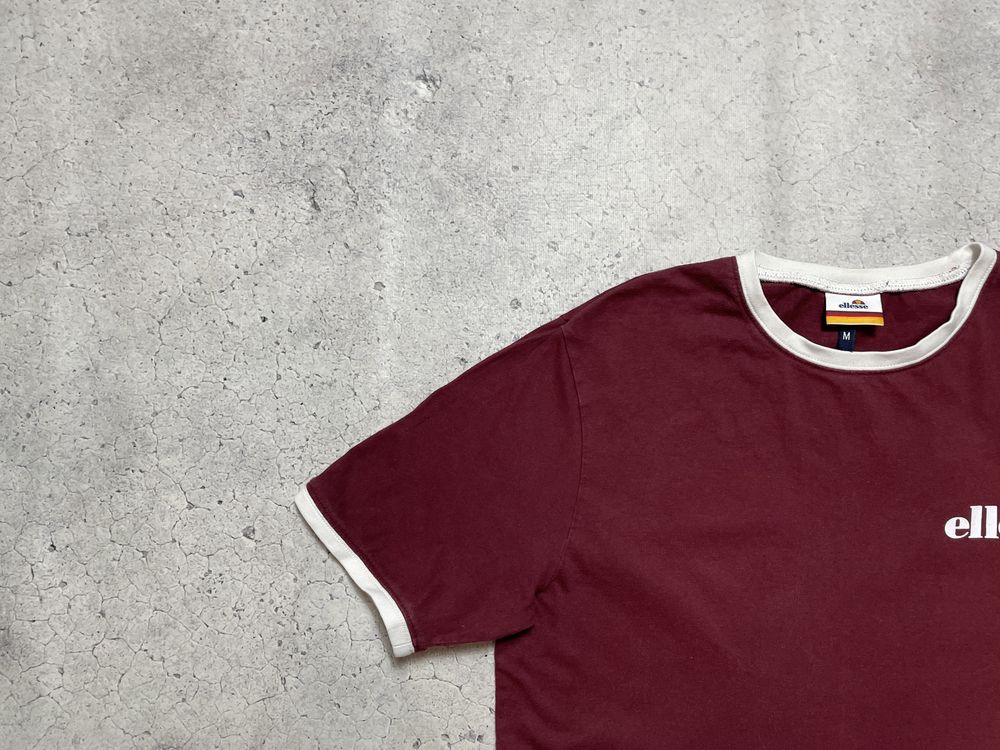 Мужская Бордовая Футболка Ellesse Оригинал Размер S-M С Лампасами