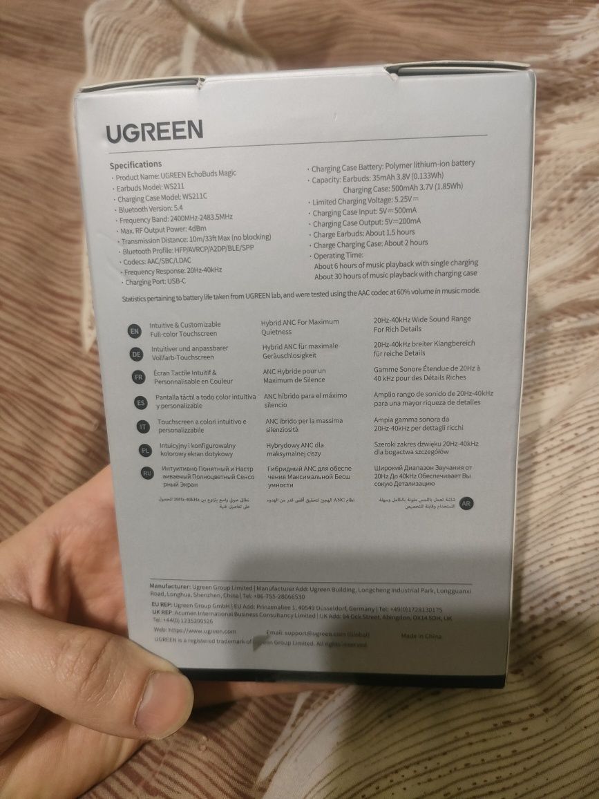 TWS наушники с экраном UGREEN Echo buds Magic,Белые.Ldac.30h.52db.App#