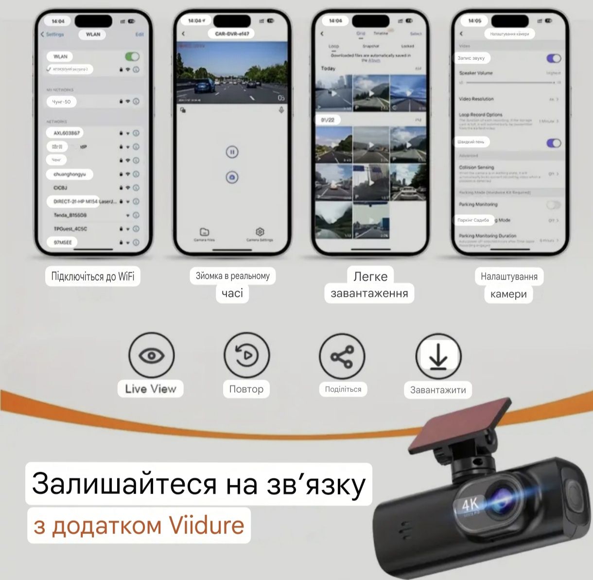 ТОП! Відеореєстратор 4К з IPS дисплеєм та двома камерами + карта 64 Gb