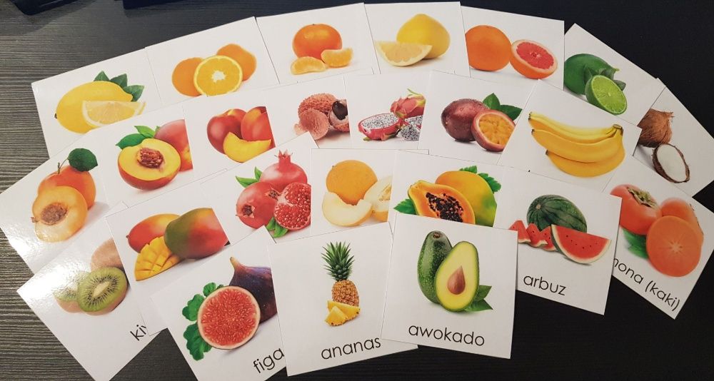 Karty trójdzielne - owoce tropikalne - 24 karty - Montessori