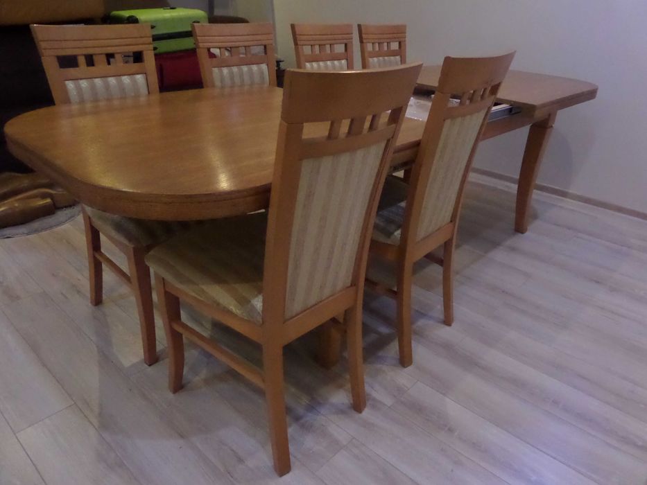 śliczny masywny dębowy stół + 6 krzeseł stan bdb wysyłka dowóz
