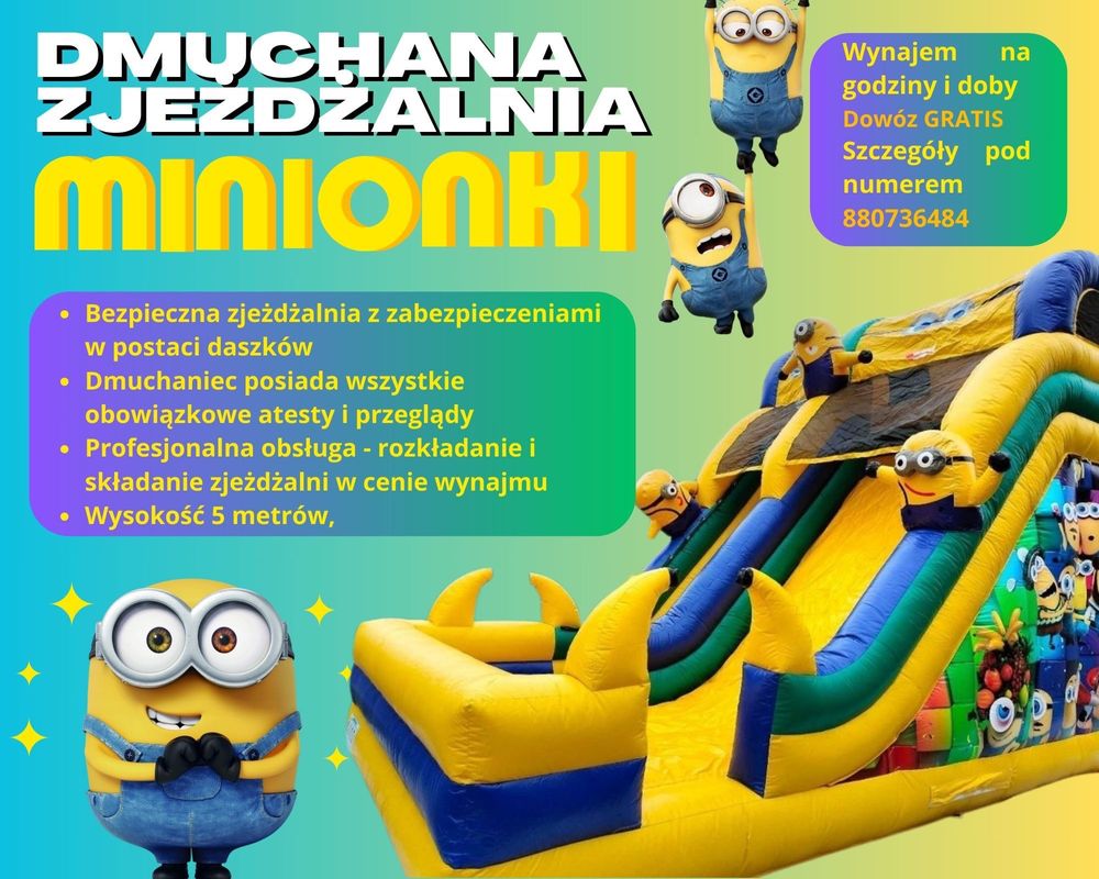 Dmuchaniec Dmuchanej zjeżdzalni Psi Patrol i Minionki urodziny imprezy