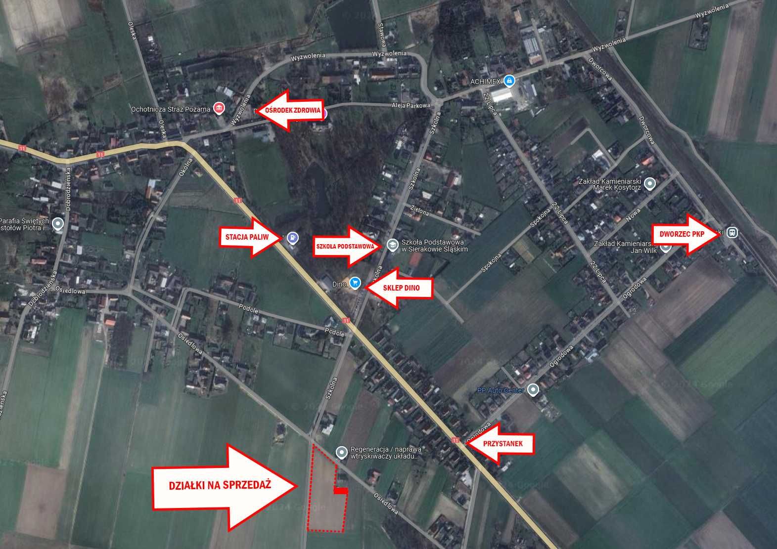 Działki budowlane Sieraków Śląski 1100m2