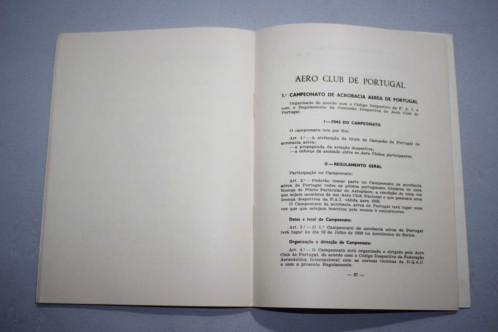 Livro-Aero Club de Portugal-Regulamento da 2 Volta Aerea Portugal-1959