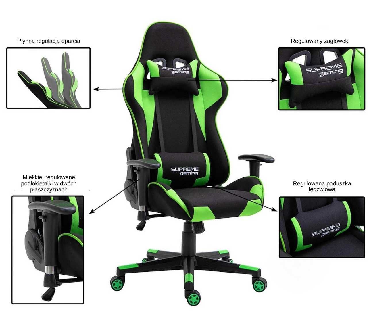 Fotel obrotowy Gamingowy do biura PlayMaker czarno - zielony z Tkaniny