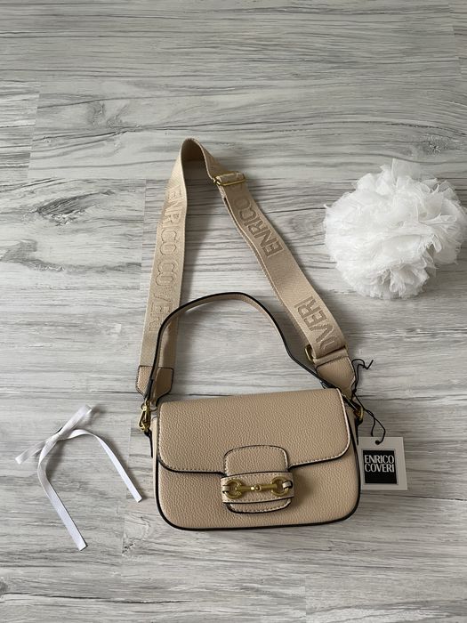 damska beżowa torebka na pasku Enrico Coveri / torebka na ramię modna