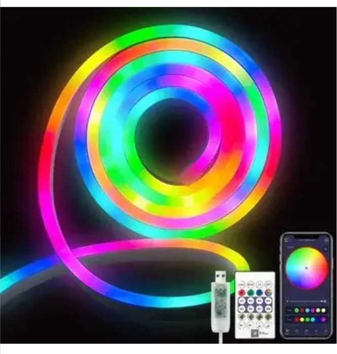Розумна гнучка неонова стрічка 5 м RGB Лед лента Светодиодная лента
