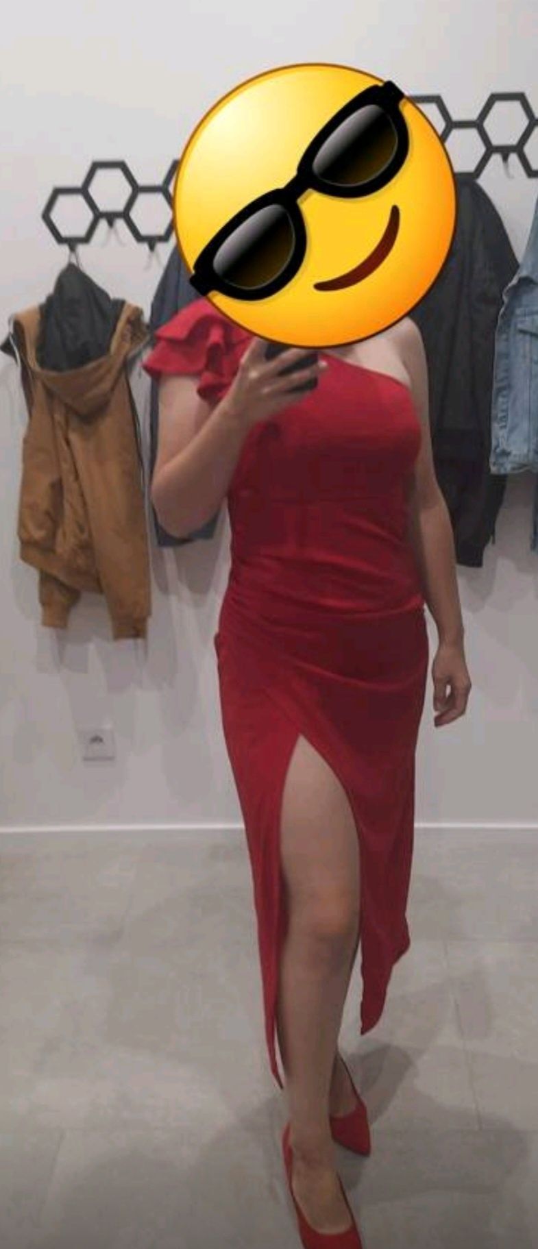 Nowa czerwona asymentryczna maxi sukienka z rozcięciem 40 L