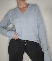 Długi niebieski sweter oversize boho b.young