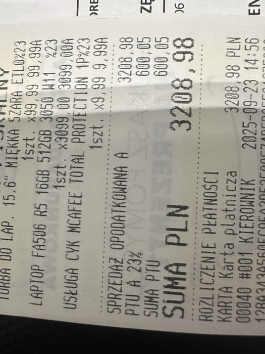 Asus TUF GAMING A15 Fa506n full zestaw z wrzesnia 2025 jeszcze 23mc gw