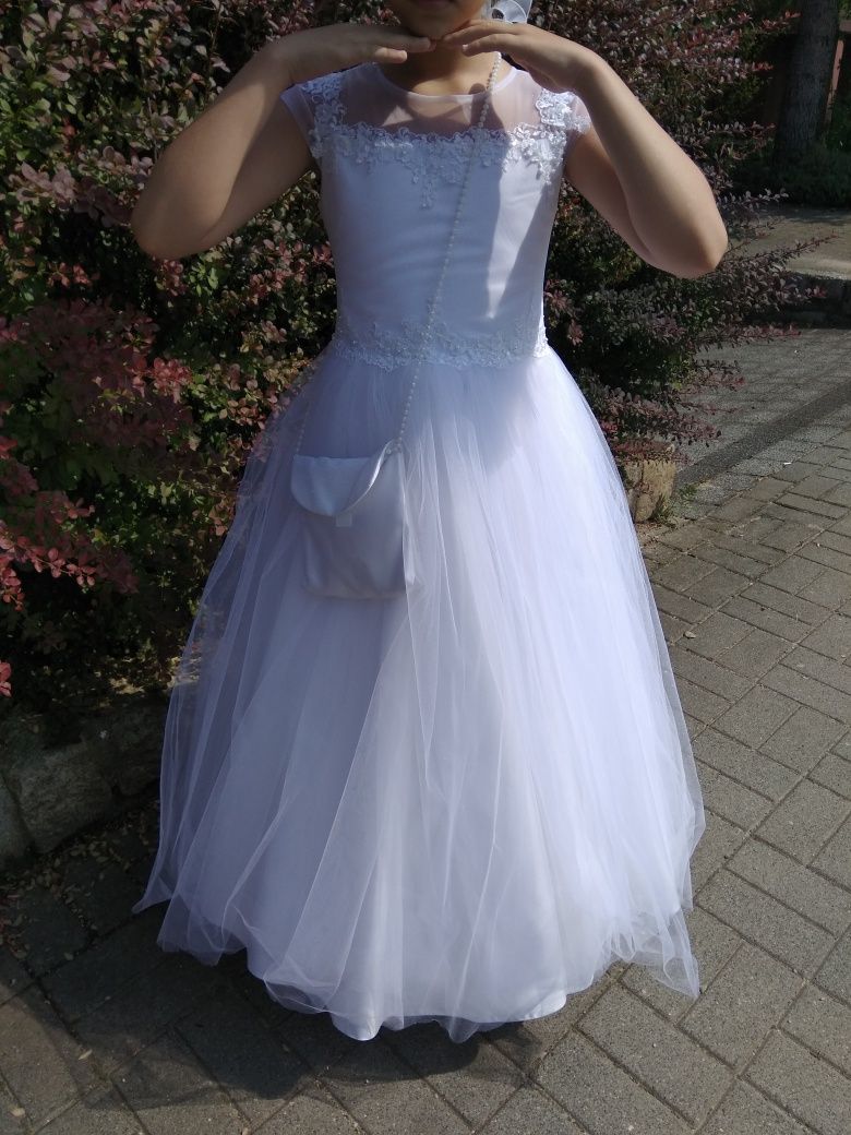 Sukienka komunijna biała dla dziewczynki Piękna suknia z brokatem
