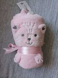 Nowy różowy pluszowy polarowy kocyk miś