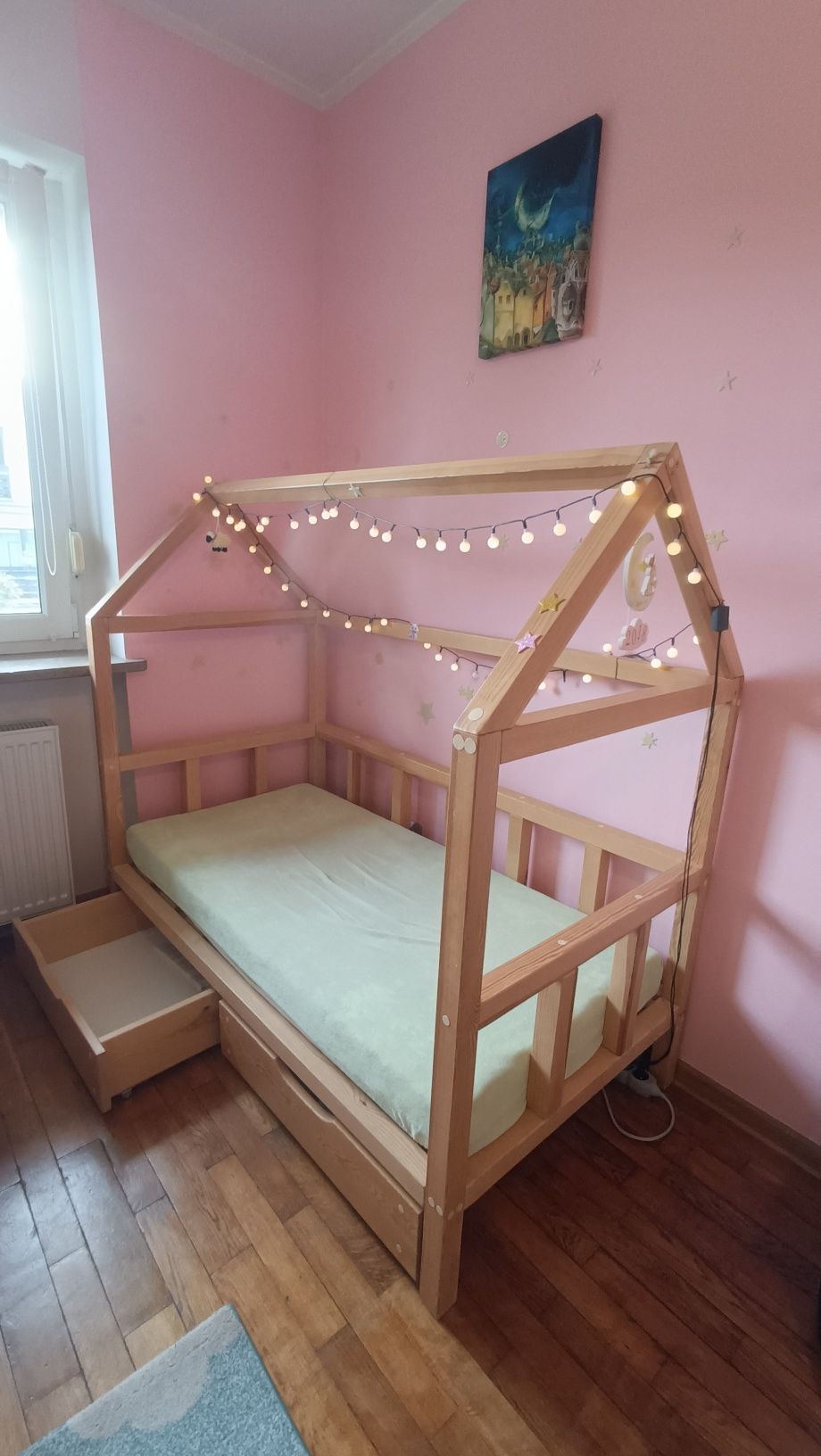 Łóżeczko dziecięce drewniane domek 70x140