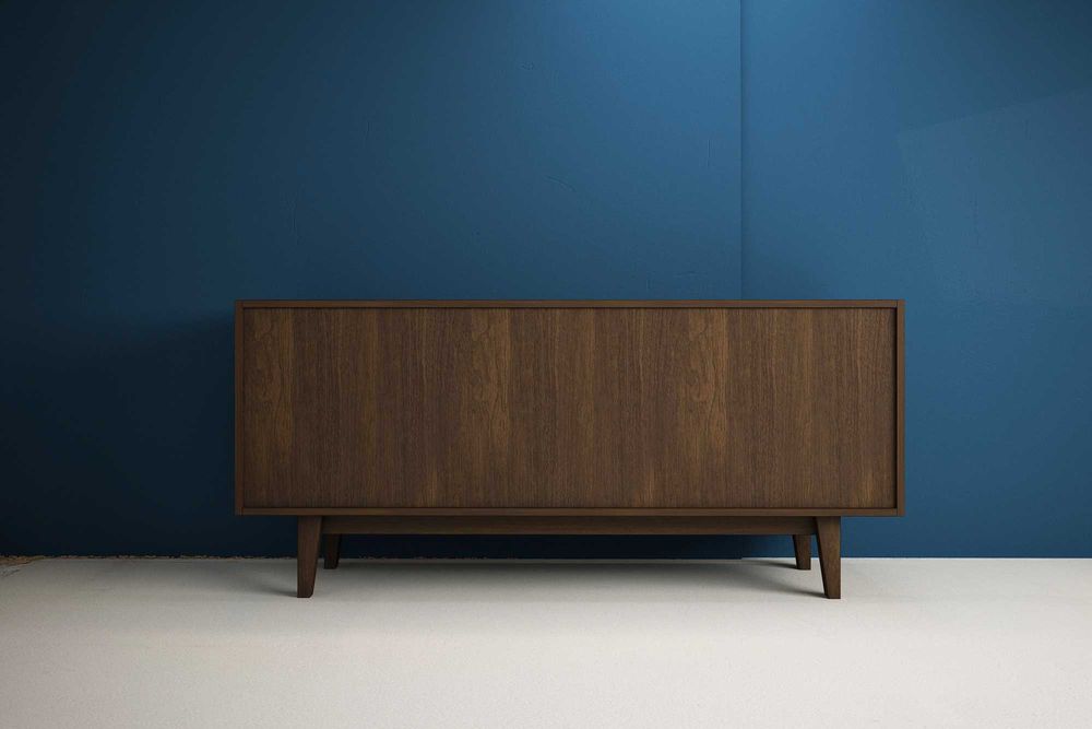 Komoda Vintage drewniana 160cm, przesuwne drzwi w stylu lat 60-tych