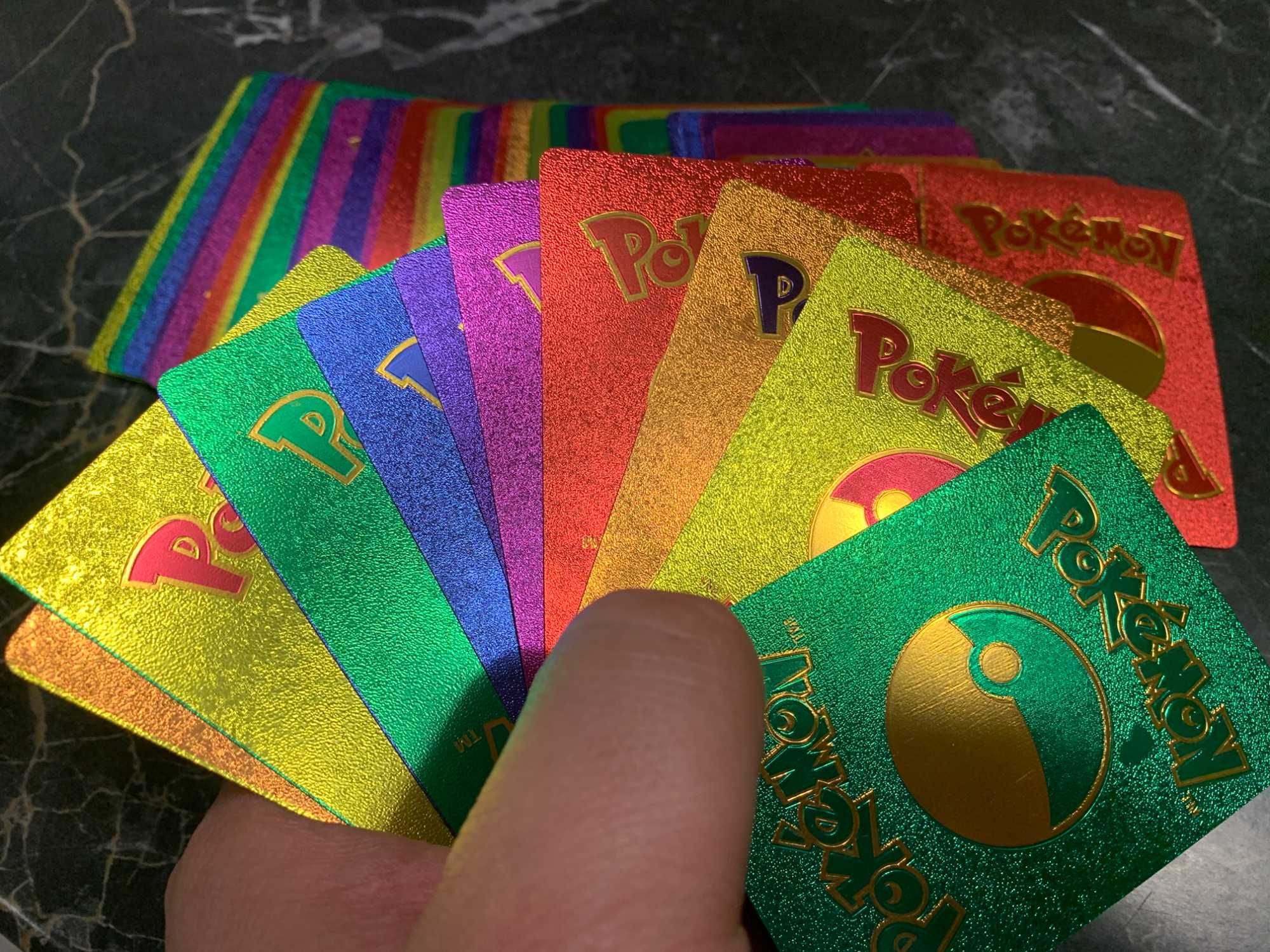 - Kolorowe Karty Pokemon Tęczowe Metalizowane nie złote czarne srebrne