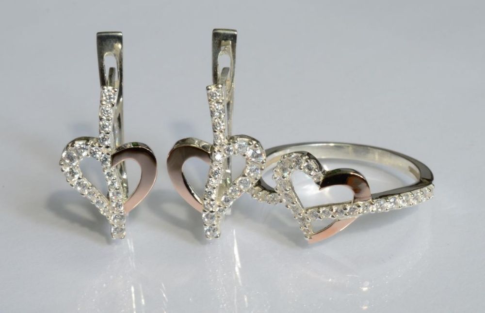 Серьги, Кольцо. Серебряный 925 набор с Золотыми пластинами .